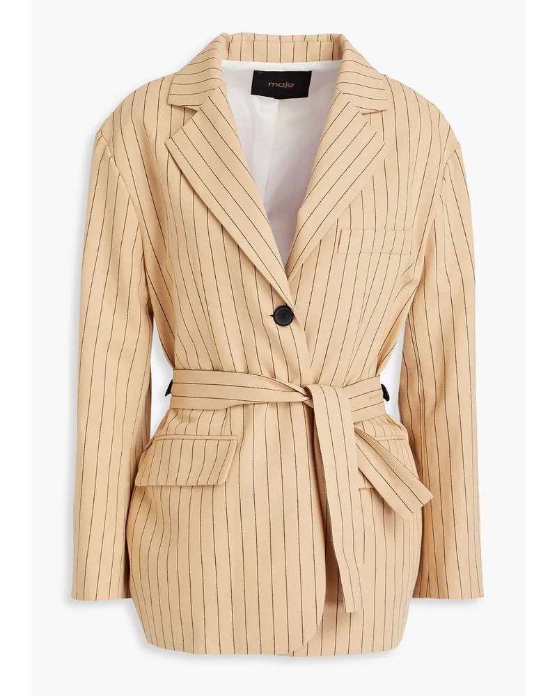 Maje Pinstriped cotton and linen-blend blazer - Neutral Neutral