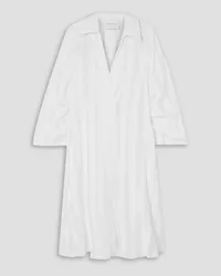 King & Tuckfield Ruched striped cotton and silk-blend jacquard shirt dress - White White