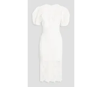 Button-embellished cutout guipure lace midi dress - White