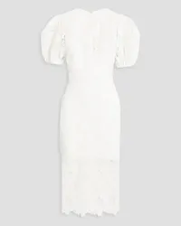 Monique Lhuillier Button-embellished cutout guipure lace midi dress - White White