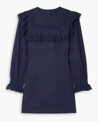 DÔEN Minore ruffled broderie anglaise-trimmed ribbed cotton mini dress - Blue Blue