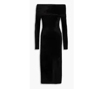 Off-the-shoulder stretch-velvet midi dress - Black
