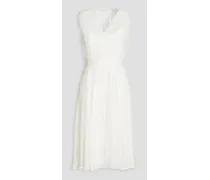 Lace-trimmed pleated silk-chiffon dress - White