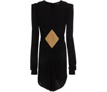 Ruched crystal-embellished crepe mini dress - Black