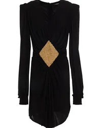 Balmain Gathered embellished jersey mini dress - Black Black