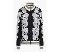 Embroidered Chantilly lace and stretch-jersey jacket - Black
