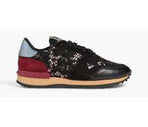Color-block corded lace and suede sneakers - Black
