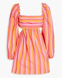 Rebecca Vallance Mimi cutout striped cotton-blend poplin mini dress - Pink Pink