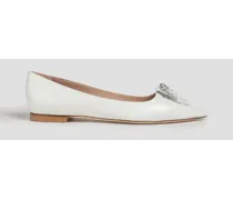 Pearl Buckle embellished leather point-toe flats - White