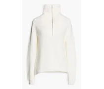 Ribbed wool half-zip sweater - White
