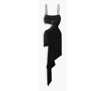 Asymmetric cutout tulle-trimmed stretch-jersey mini dress - Black