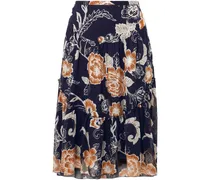 Floral-print silk and cotton-blend crepon skirt - Blue