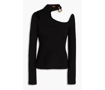 Embellished cutout cotton and wool-blend top - Black