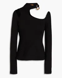 REJINA PYO Embellished cutout cotton and wool-blend top - Black Black