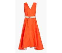 Wrap-effect cotton-blend poplin midi dress - Orange