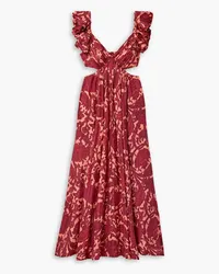 Zimmermann Tiggy cutout ruffled paisley-print silk midi dress - Burgundy Burgundy