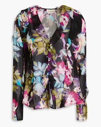 NICHOLAS Amira ruffled floral-print silk-chiffon blouse - Black Black