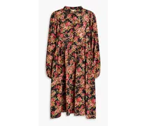 Gathered floral-print cotton-blend mini shirt dress - Black