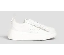 Ruffled perforated leather platform sneakers - White