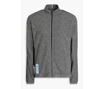 Appliquéd jacquard-knit zip-up jacket - Black