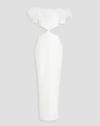 RASARIO Cold-shoulder feather-trimmed crepe maxi dress - White White