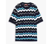 Crochet-knit cotton-blend T-shirt - Blue