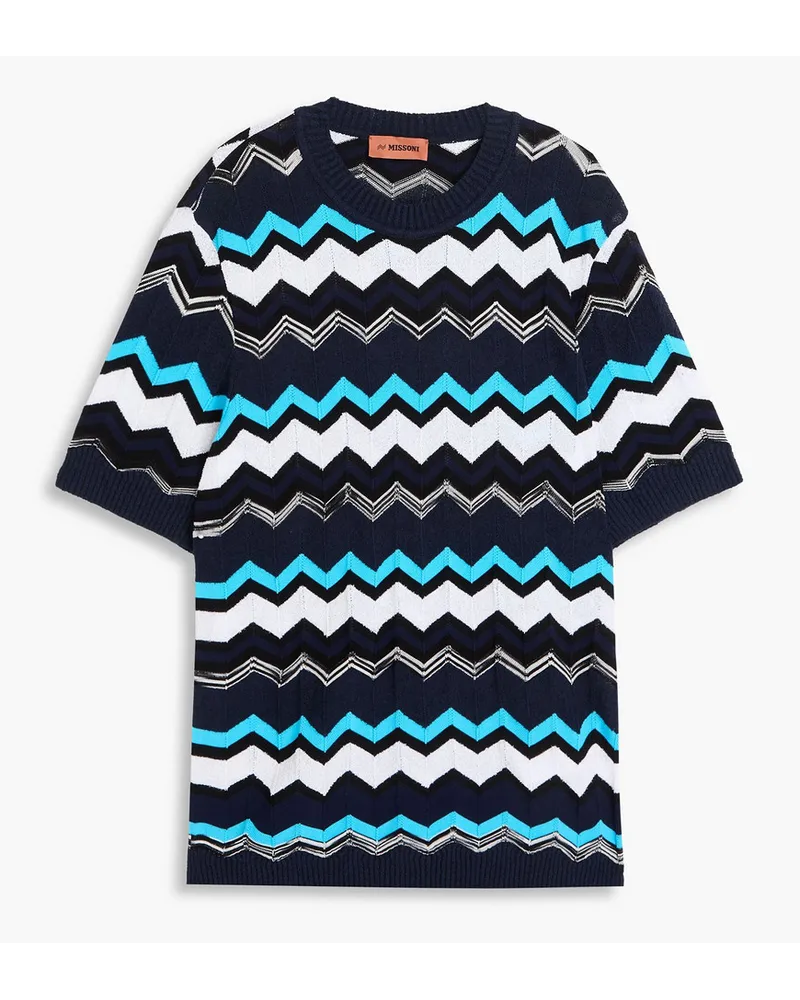 Missoni Crochet-knit cotton-blend T-shirt - Blue Blue