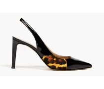 Calf hair and patent-leather slingback pumps - Black