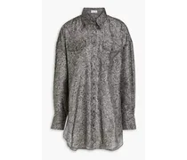 Bead-embellished paisley-print silk crepe de chine shirt - Gray