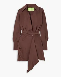 GAUGE81 Gravia draped wrap-effect silk-satin mini shirt dress - Brown Brown