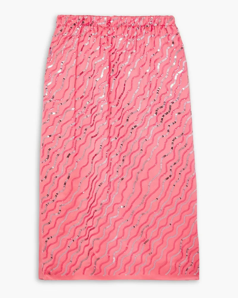 Marni Sequin-embellished satin midi skirt - Pink Pink