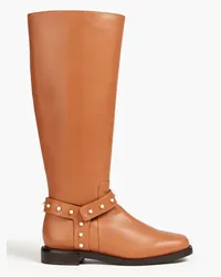 Stuart Weitzman Faux pearl-embellished leather knee boots - Brown Brown