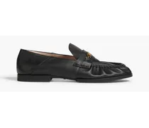 Embellished gathered leather loafers - Black