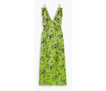 Ruffled floral-print satin maxi dress - Green