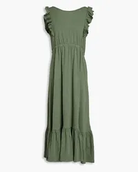 ba&sh Open-back ruffle-trimmed slub cotton-jersey midi dress - Green Green