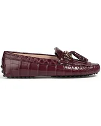 TOD'S Embellished croc-effect leather loafers - Burgundy Burgundy