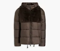 Faux fur-paneled quilted shell hooded jacket - Gray