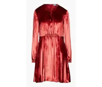 Gathered crushed-velvet mini dress - Red