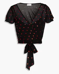 RED Valentino Cropped printed georgette wrap top - Black Black