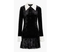 Pleated crushed-velvet mini dress - Black