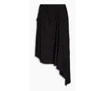 Asymmetric pleated stretch-jersey midi skirt - Black