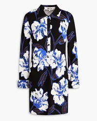 Diane von Furstenberg Alarica floral-print jersey mini shirt dress - Black Black