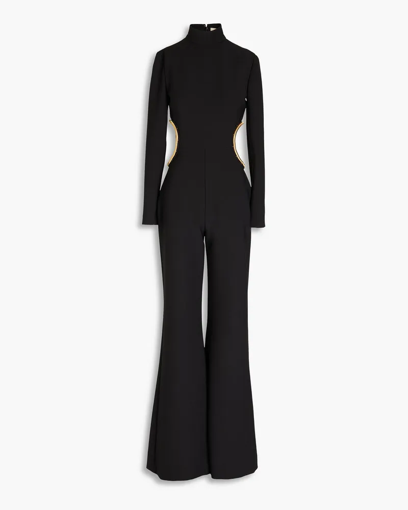 Elie Saab Cutout embellished stretch-crepe wide-leg jumpsuit - Black Black