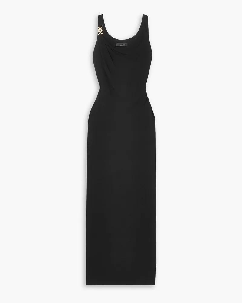 Versace Embellished gathered stretch-crepe maxi dress - Black Black