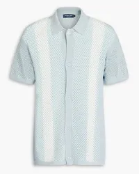 Frescobol Carioca Castillo striped crochet-knit cotton-blend shirt - Blue Blue