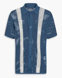 Frescobol Carioca Castillo striped crochet-knit cotton-blend shirt - Blue Blue