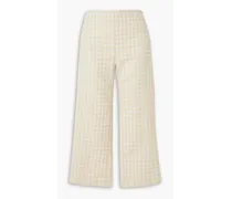 Cropped checked cotton-blend bouclé-jacquard straight-leg pants - Yellow