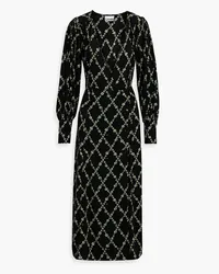 Ganni Wrap-effect floral-print crepe midi dress - Black Black