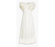 Ruffled linen and silk-blend maxi dress - White
