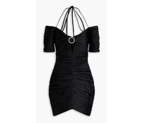 Cold-shoulder ruched satin mini dress - Black